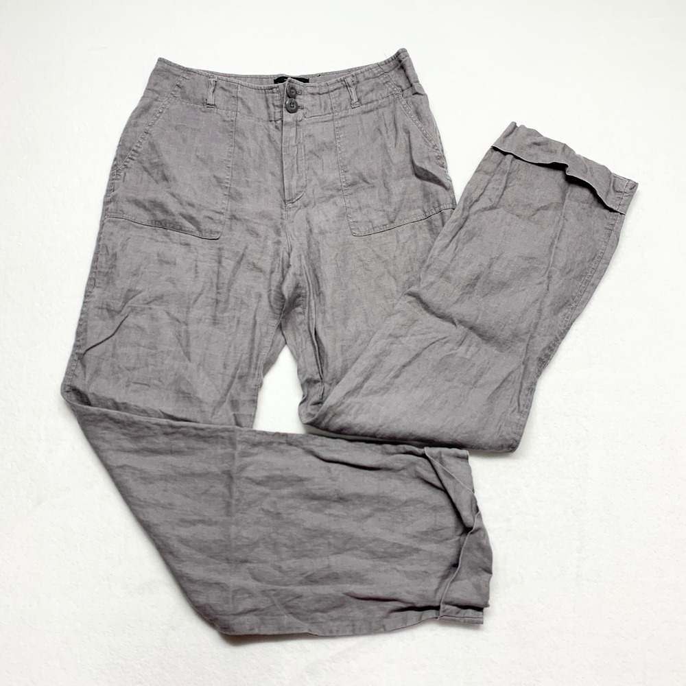 Tahari Wide Leg Linen Blend Pants Womens Size 4 Gray Coastal Minimalist Trousers